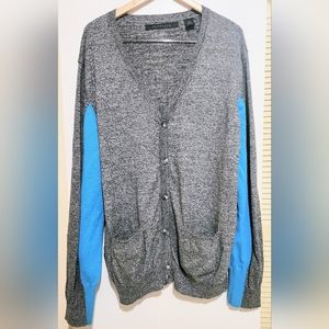 SEAN JOHN size3X Men's Button Down Gray & Blue Cardigan w/ 2 Front Pockets
